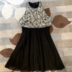 ASOS Mini Dress Embellished with Geometric Bodice Overlay Chiffon Skater Skirt